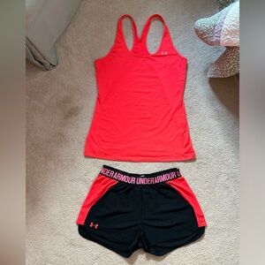 Under Armour Coral Tank and Black Shorts Set